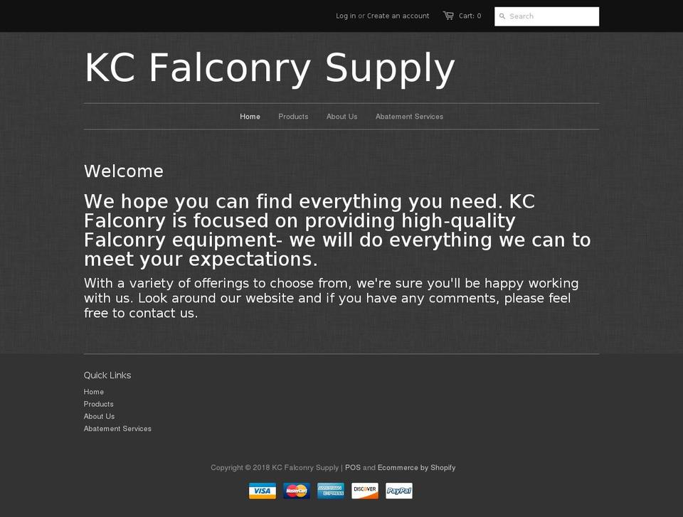 kcfalconry.com — Shopify storefront screenshot