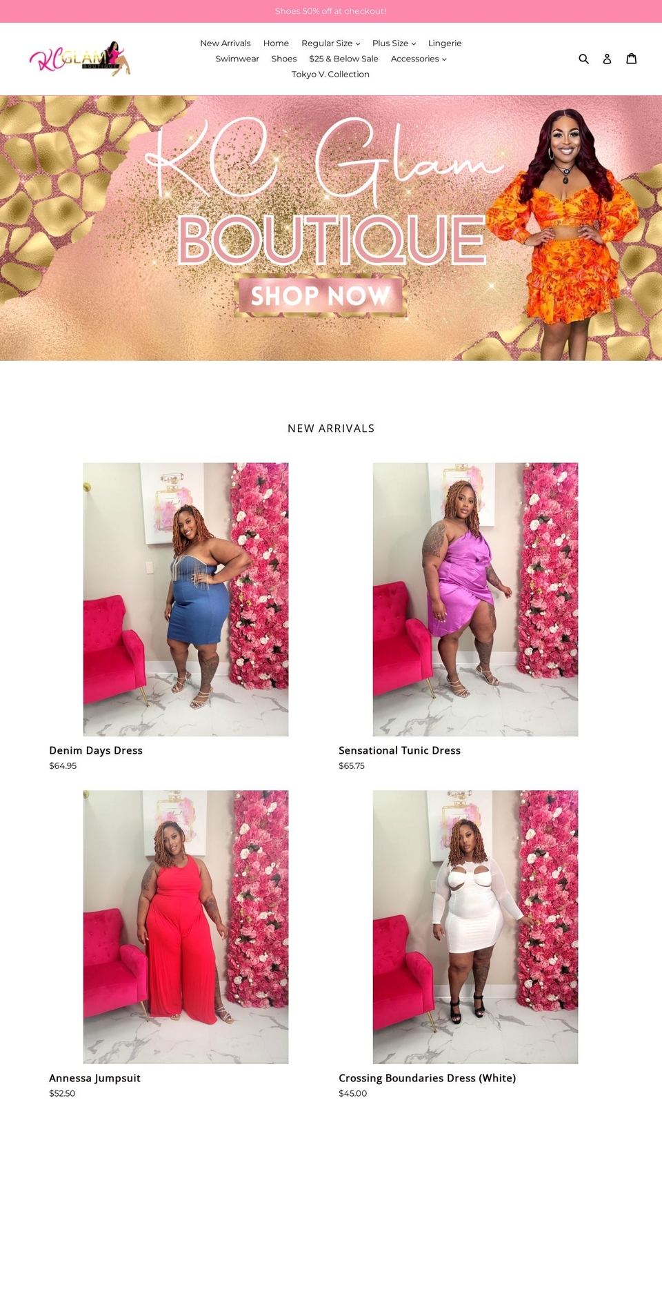 kcglamboutique.com — Shopify storefront screenshot