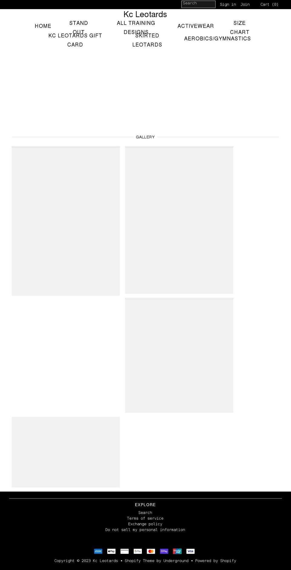 kcleotards.com shopify website screenshot