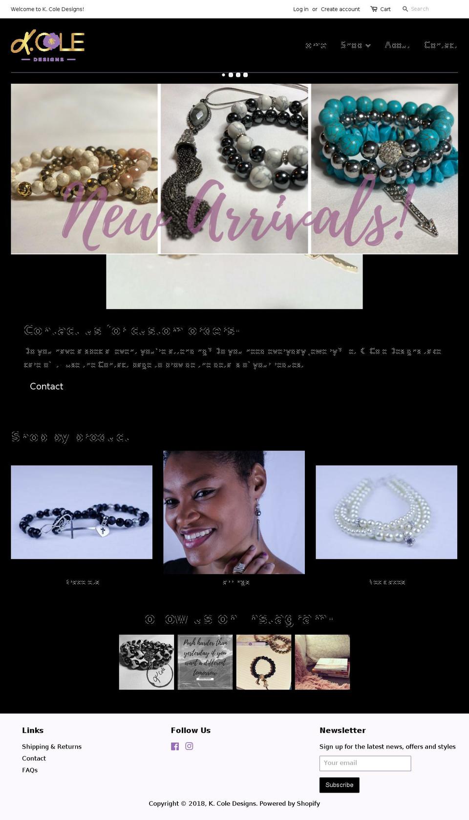 kcoledesigns.com shopify website screenshot