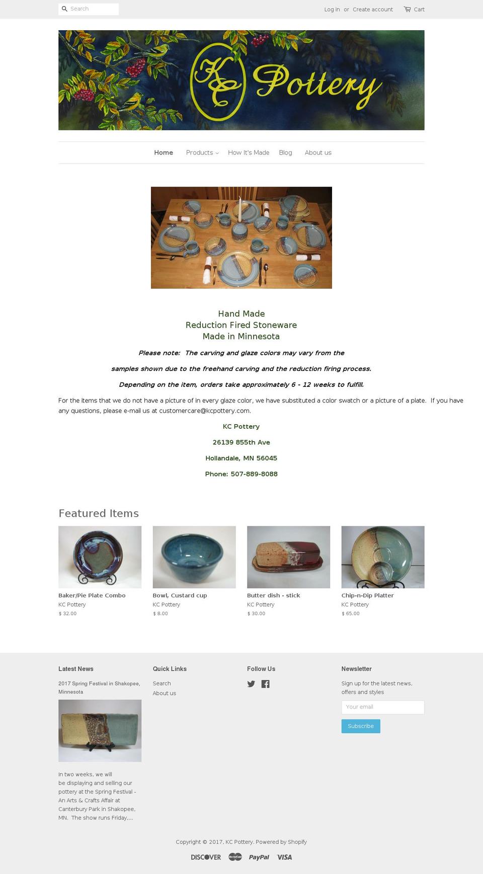 kcpottery.com shopify website screenshot