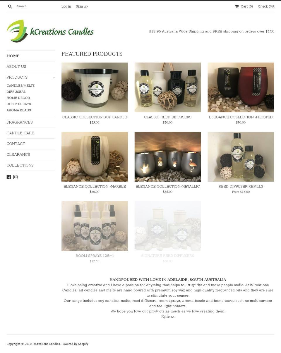 kcreationscandles.com — Shopify storefront screenshot