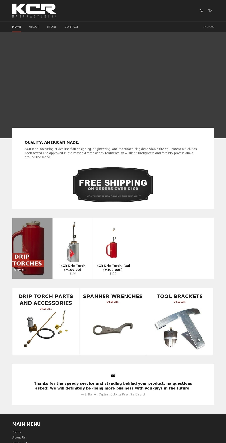 kcrmanufacturing.com shopify website screenshot