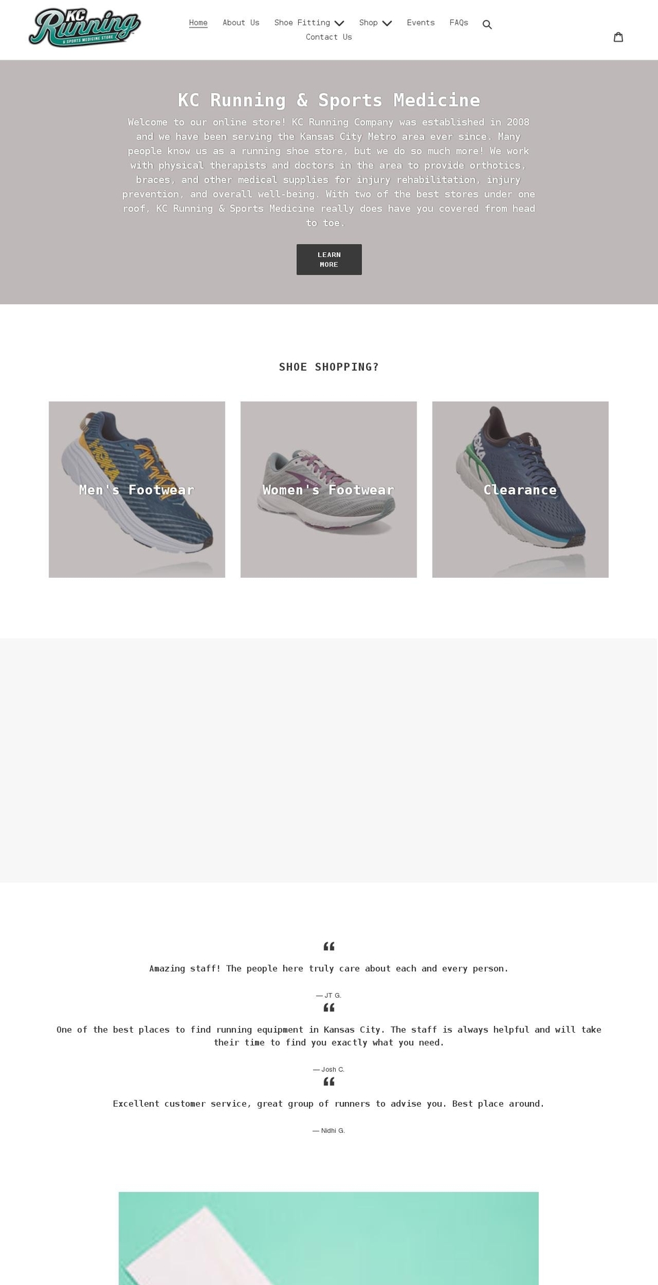 kcrunningandsportsmedicine.com shopify website screenshot