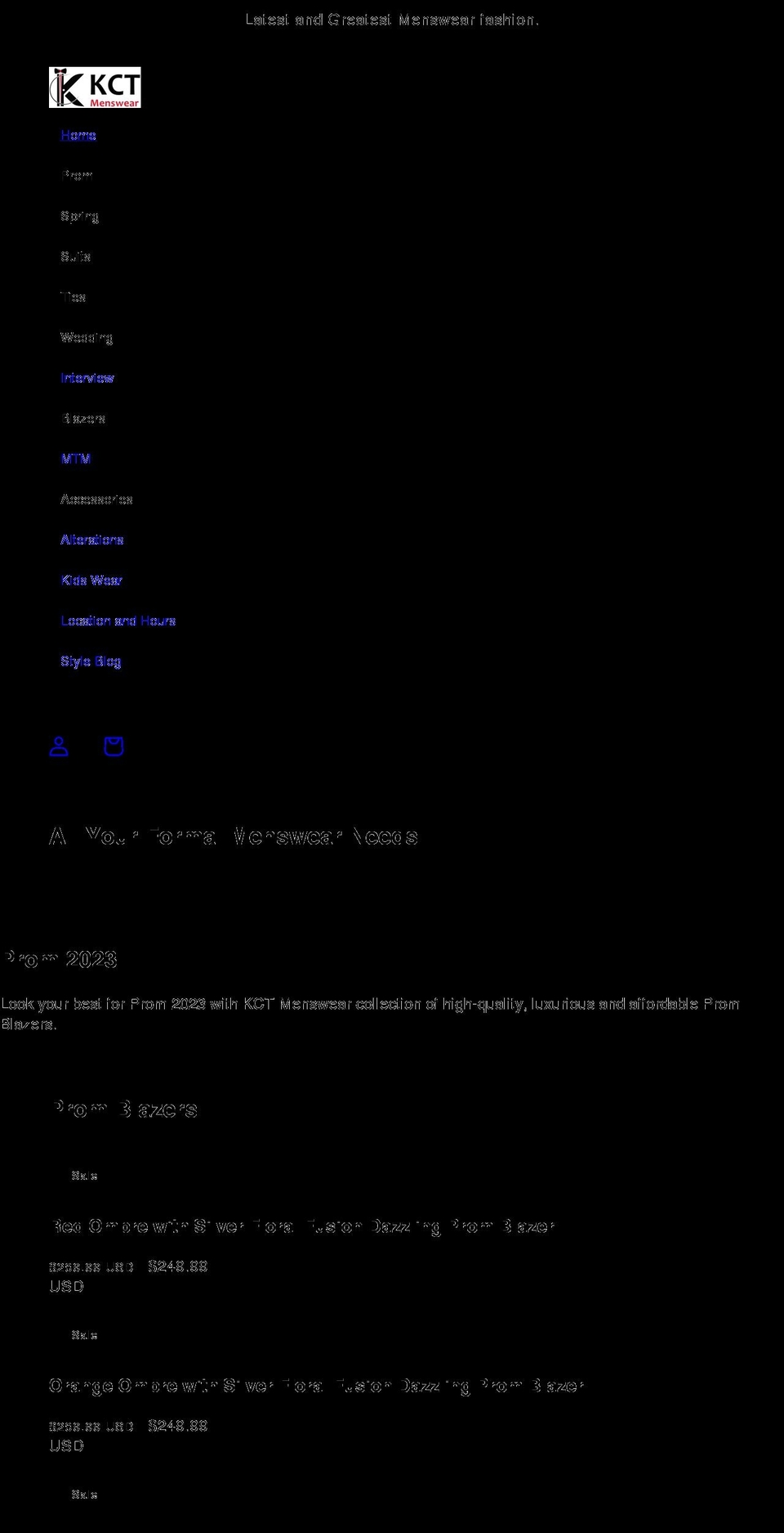 kctmenswear.com shopify website screenshot