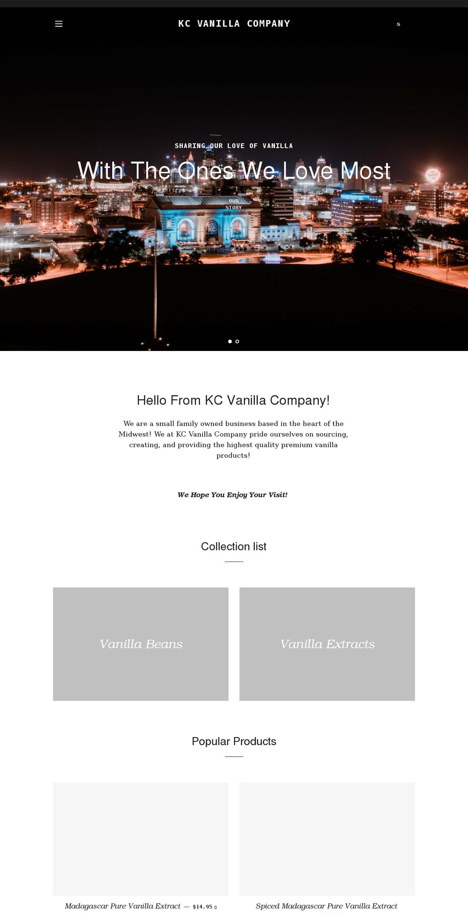 kcvanilla.com shopify website screenshot
