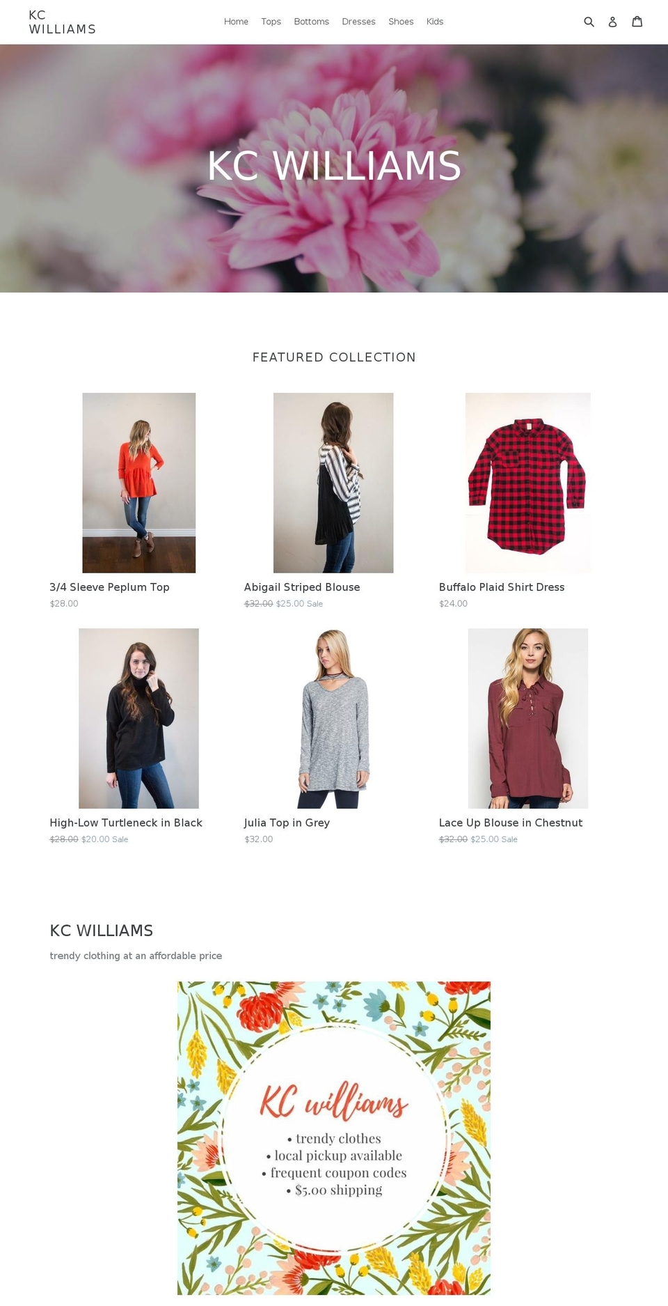 kcwilliamsclothing.com — Shopify storefront screenshot