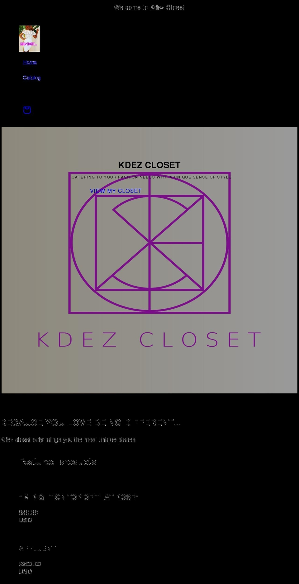 kdezcloset.com shopify website screenshot