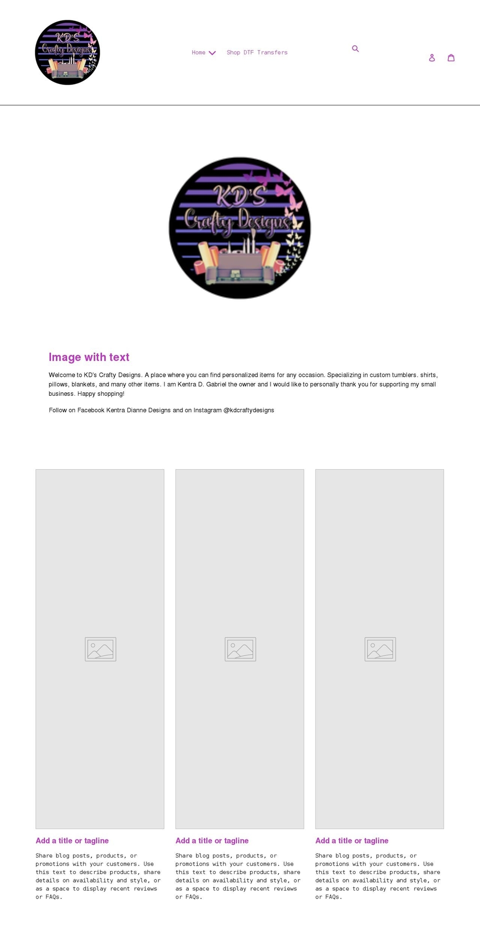 kdscraftydesigns.com shopify website screenshot