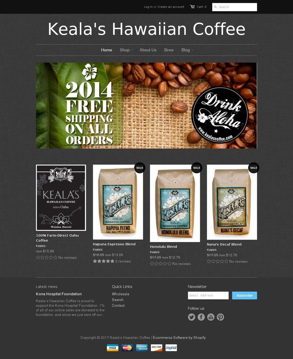 kealascoffee.com shopify website screenshot