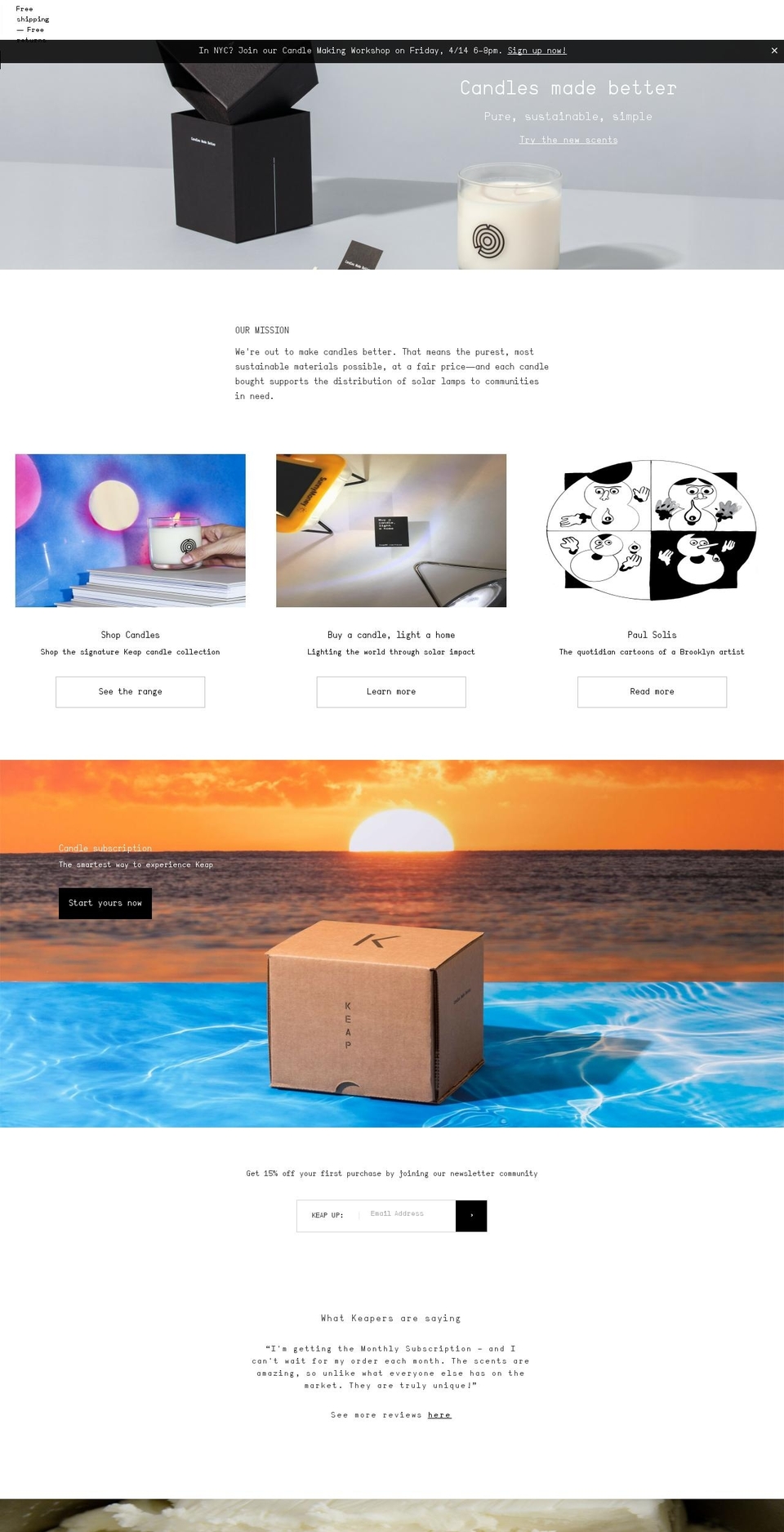 keapcandles.com shopify website screenshot