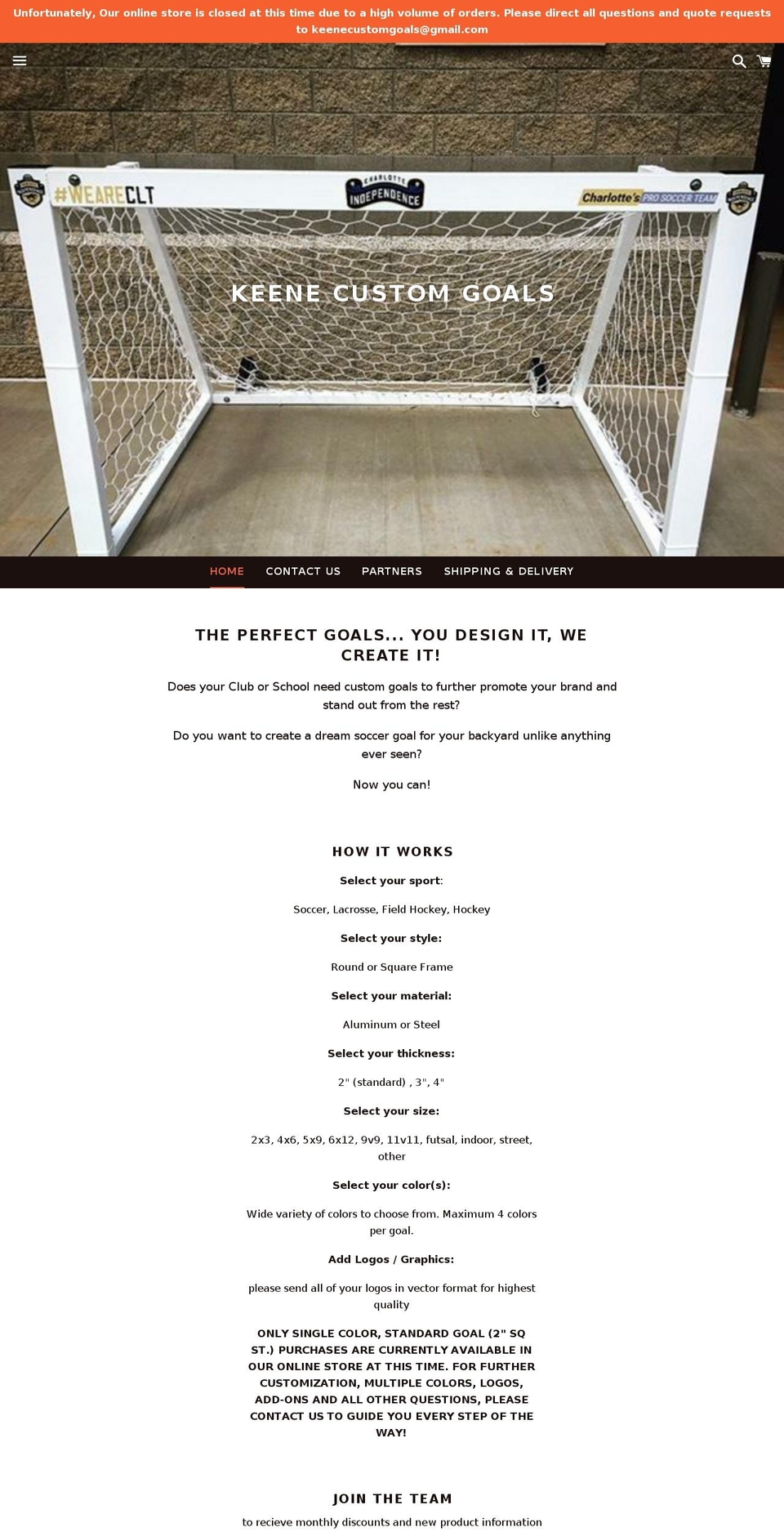 keenecustomgoals.com — Shopify storefront screenshot