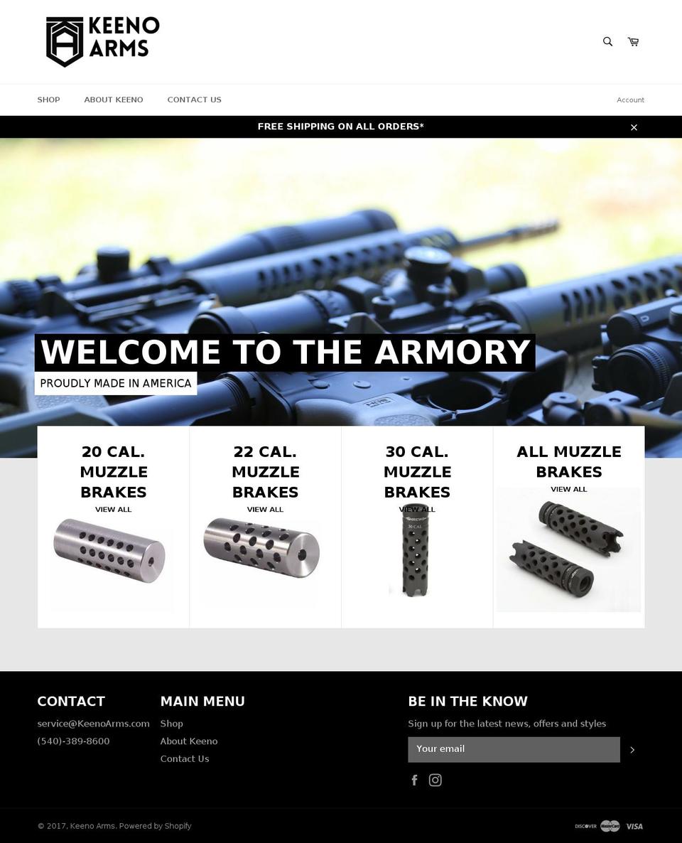 keenoarms.com shopify website screenshot