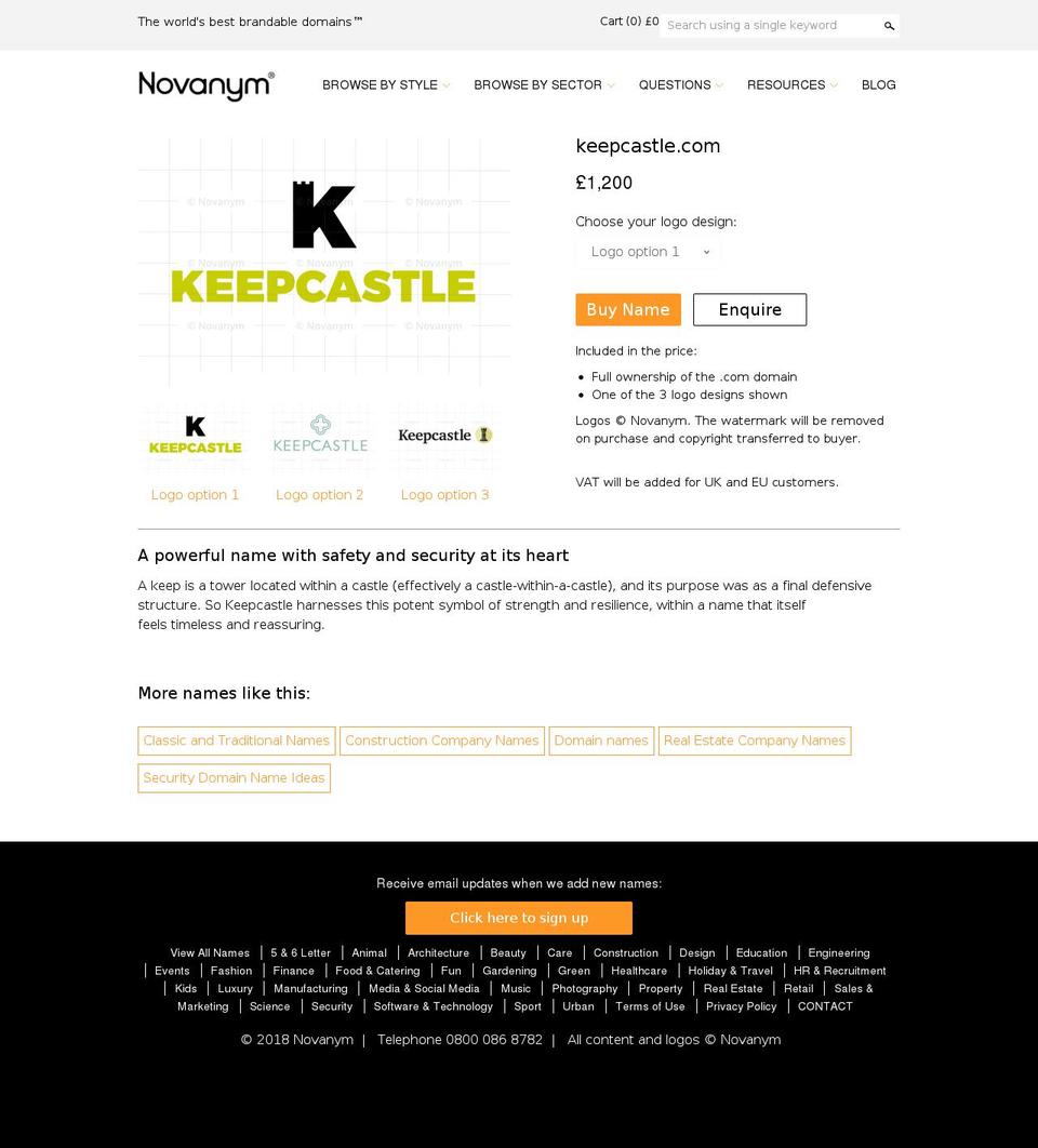 keepcastle.com — Shopify storefront screenshot