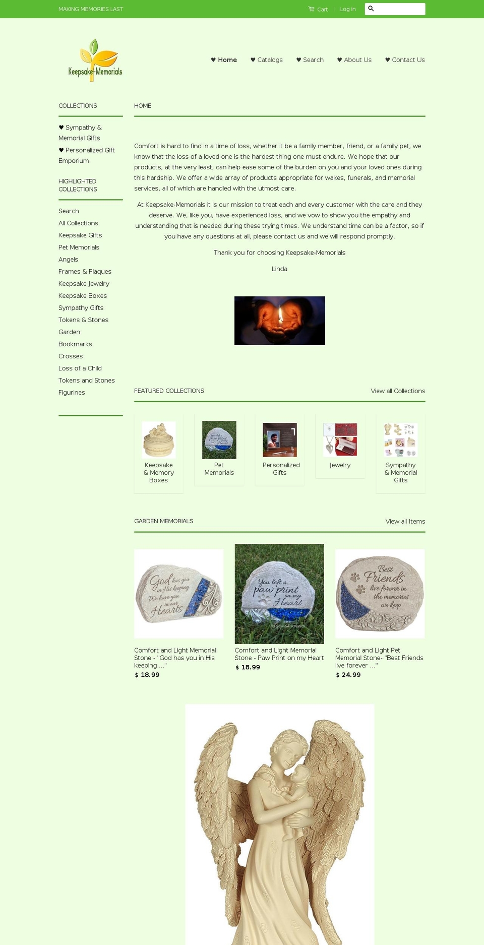 keepsake-memorialsforpets.com shopify website screenshot