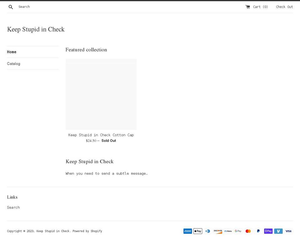 keepstupidincheck.com shopify website screenshot