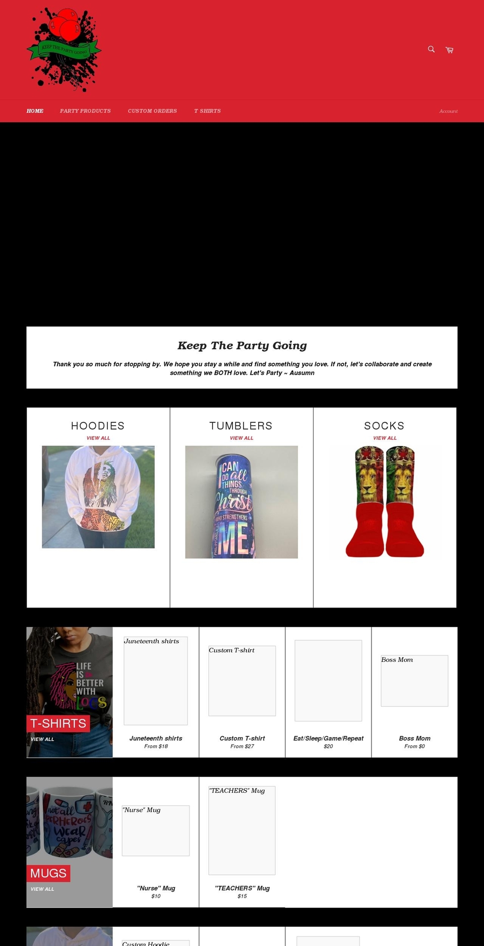keepthepartygoingllc.com shopify website screenshot