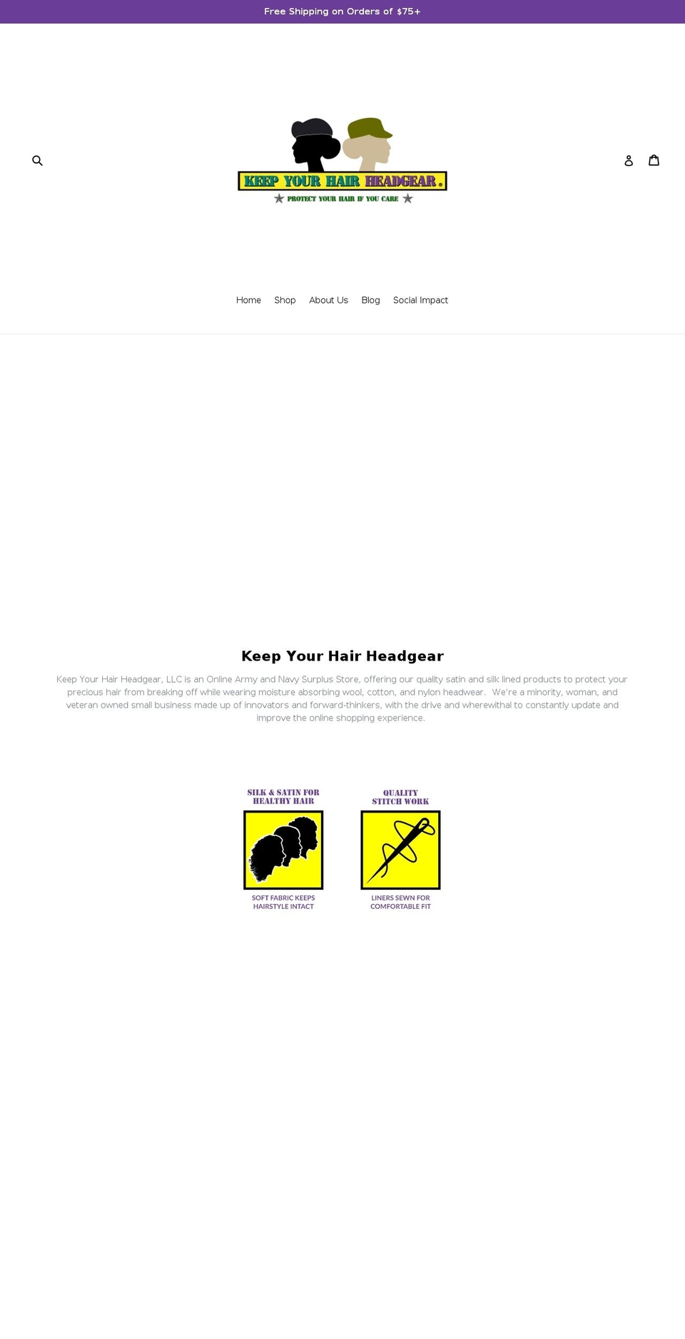 keepyourhairheadgear.com — Shopify storefront screenshot