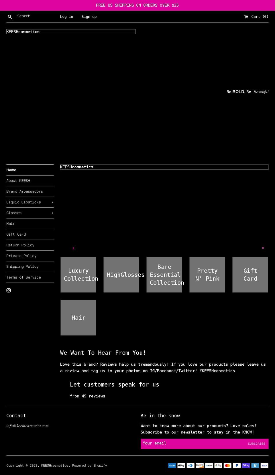keesh-cosmetics.com shopify website screenshot