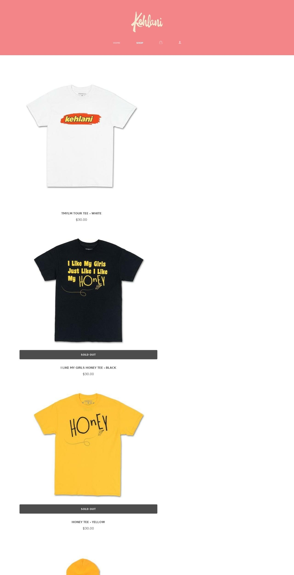 kehlani.myshopify.com shopify website screenshot