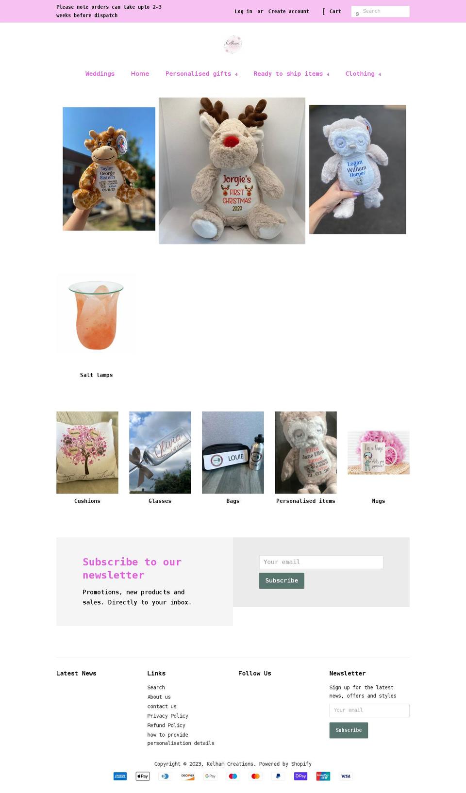 kelhamcreations.com shopify website screenshot
