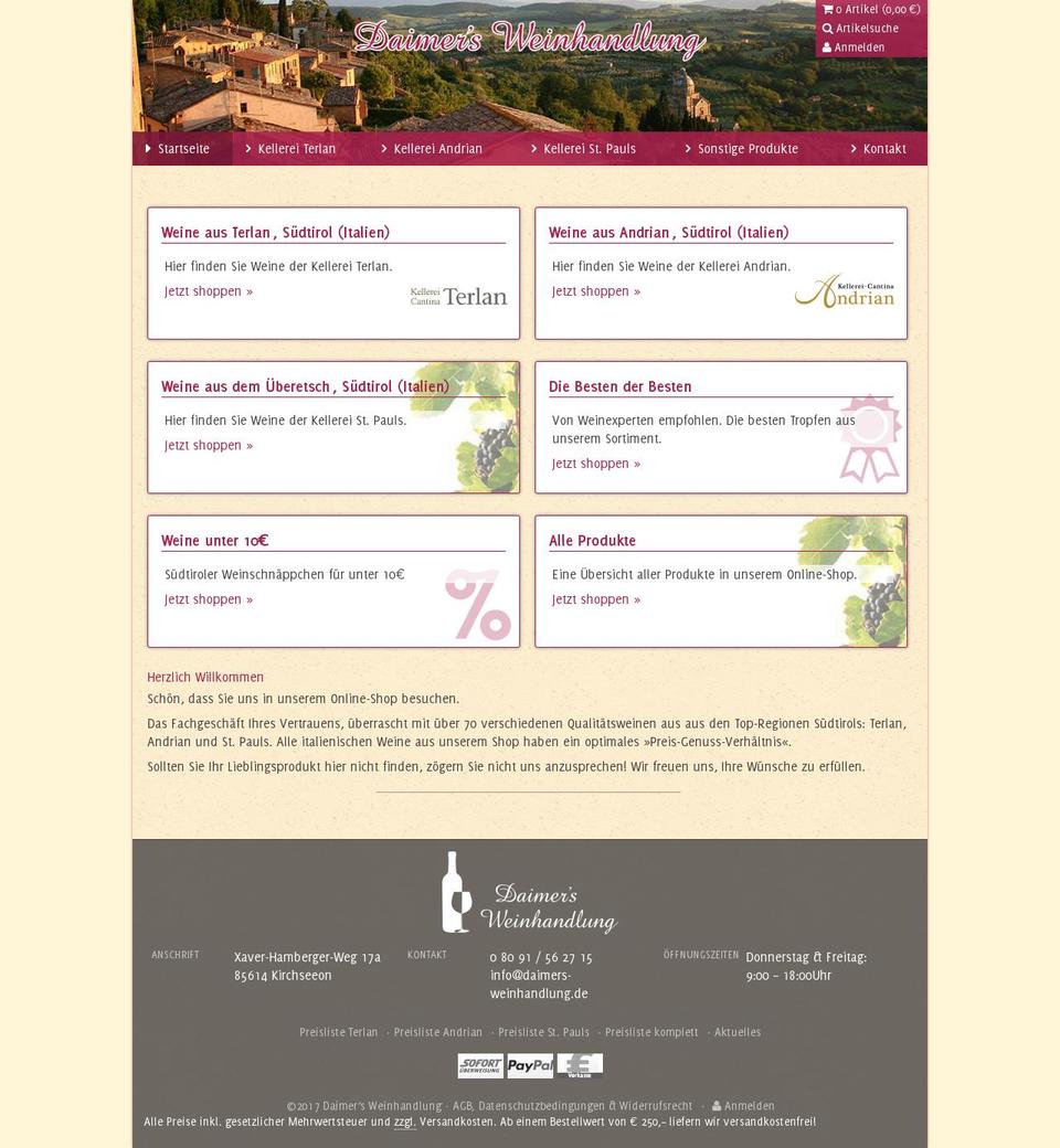 Daimer’s Weinhandlung Shopify theme site example kellerei-terlan.de