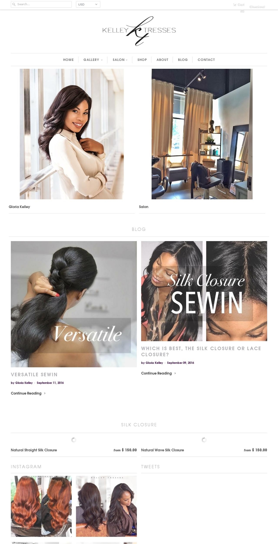 kelley-tresses.com shopify website screenshot