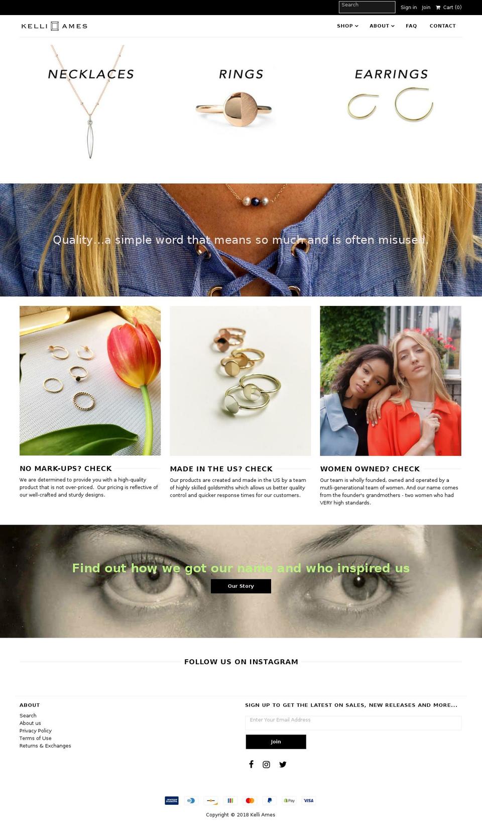 kelliames.com shopify website screenshot