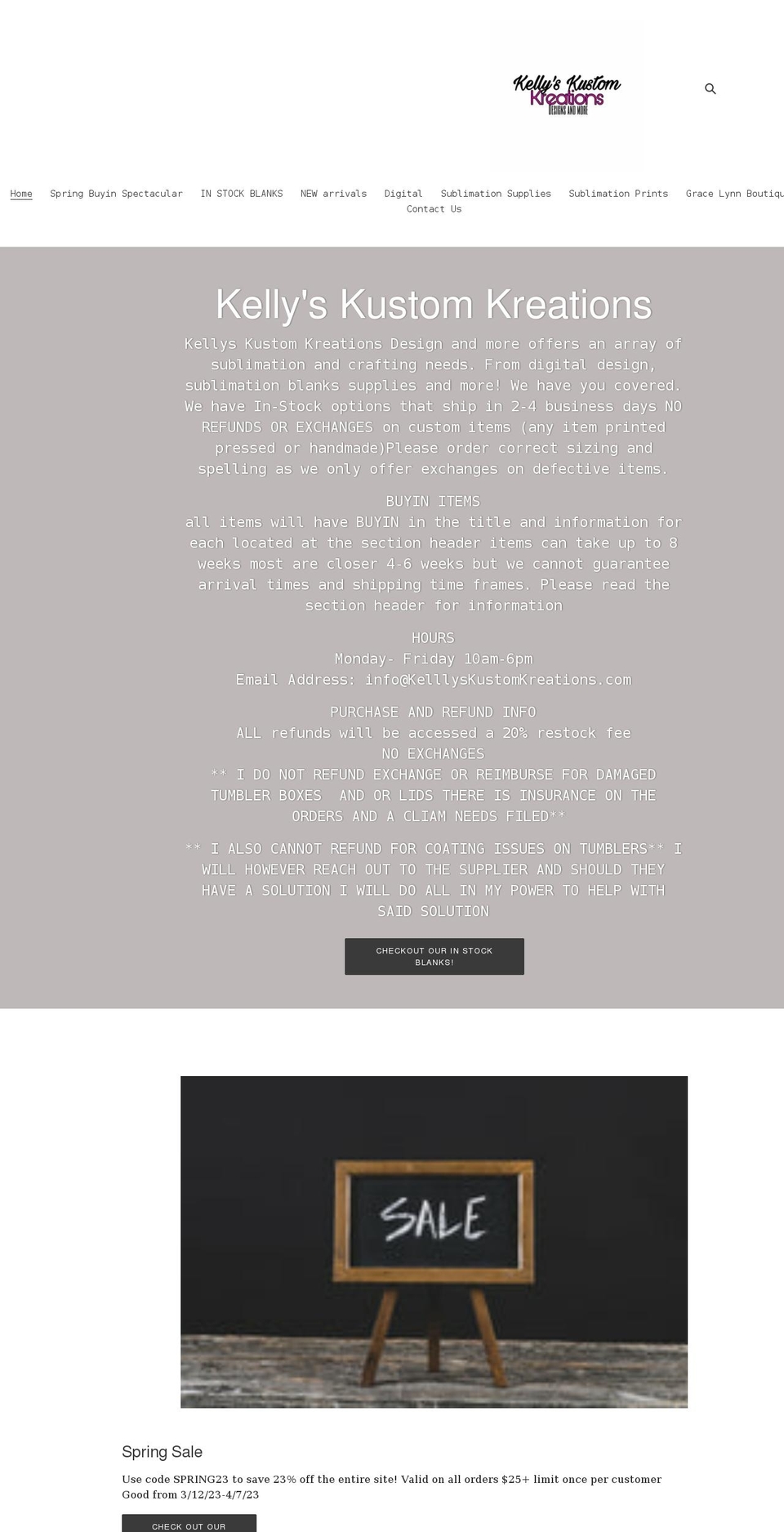 kelllyskustomkreations.com shopify website screenshot
