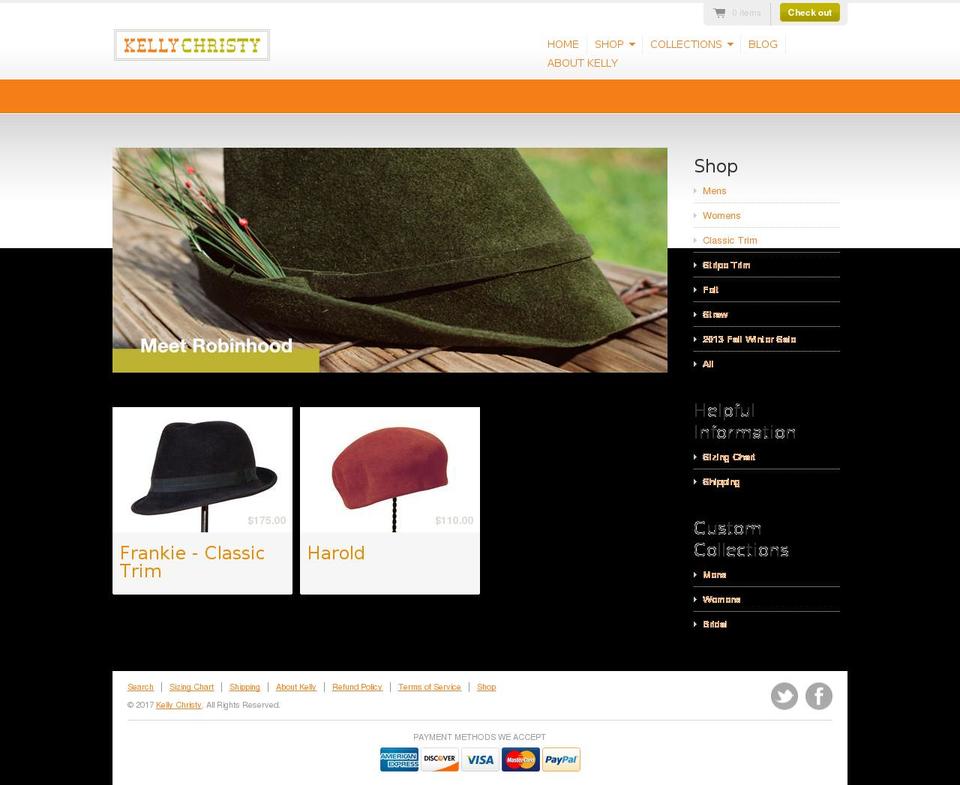 kellychristyhats.net shopify website screenshot