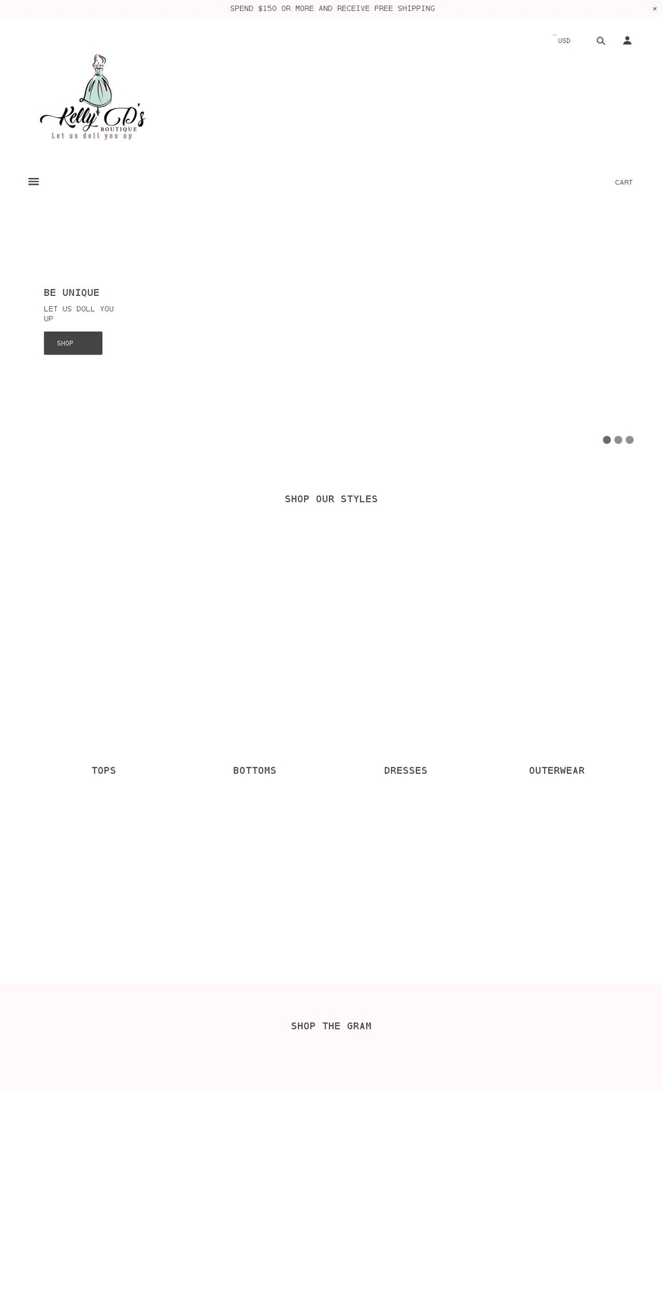 kellydsboutique.com shopify website screenshot