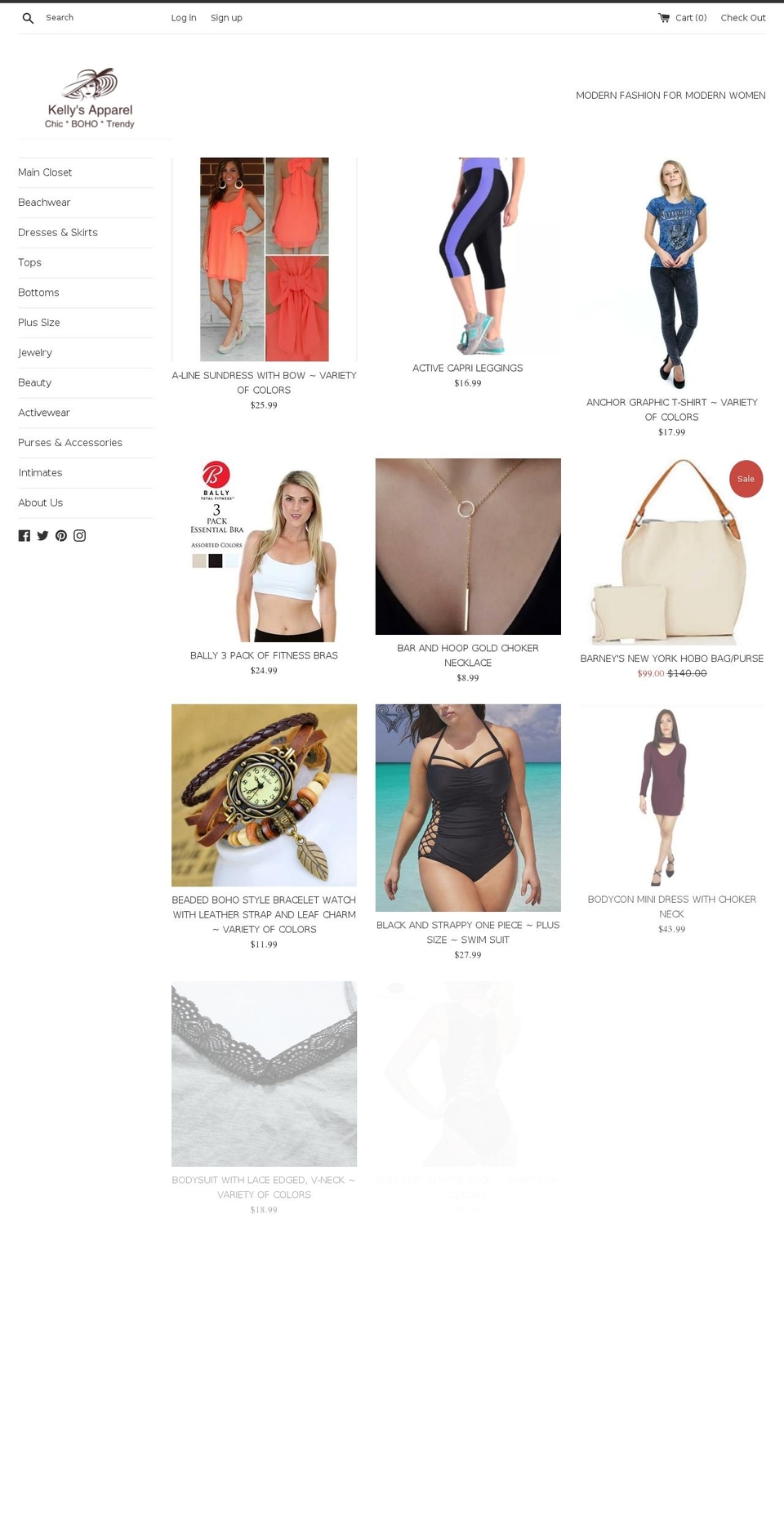 kellysapparel.com shopify website screenshot