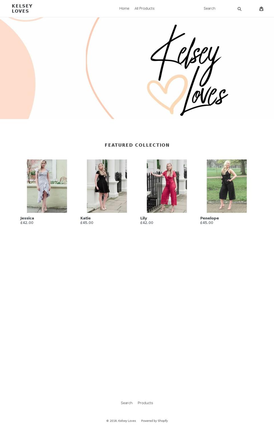 kelseyloves.com — Shopify storefront screenshot