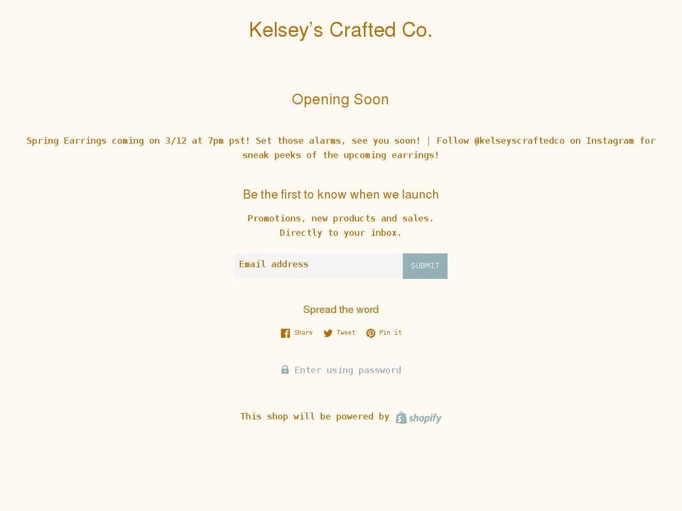 kelseyscraftedco.com shopify website screenshot