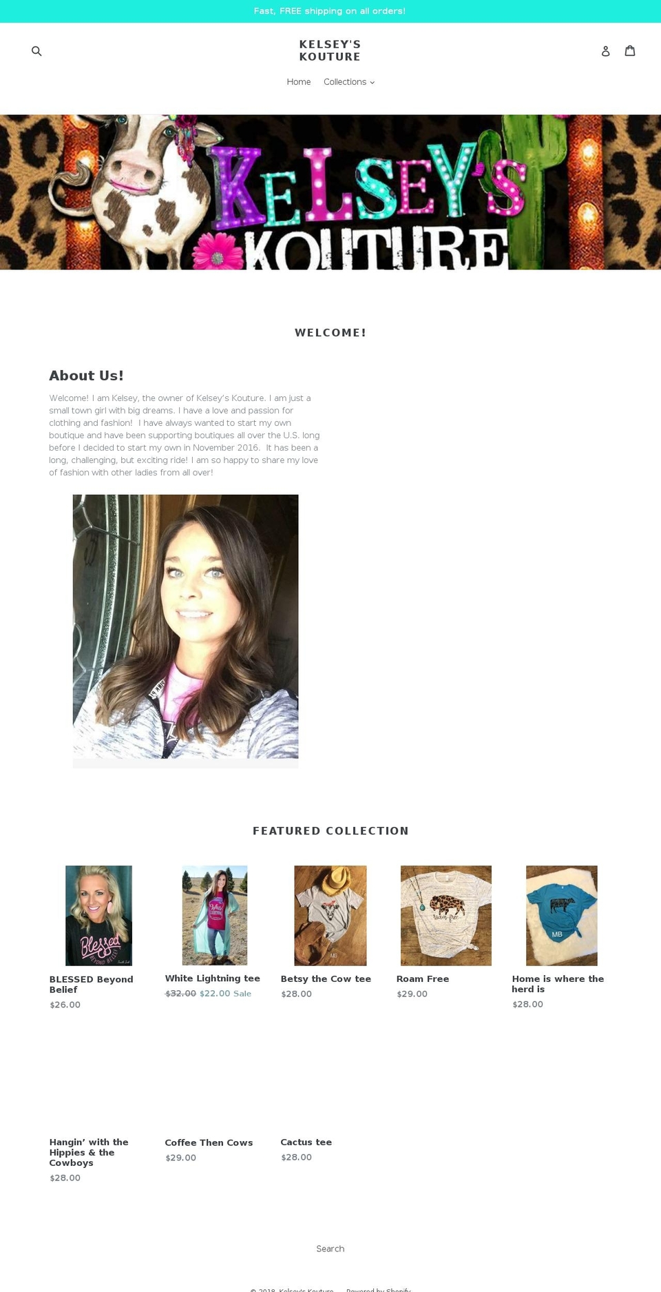 kelseyskouture.com — Shopify storefront screenshot