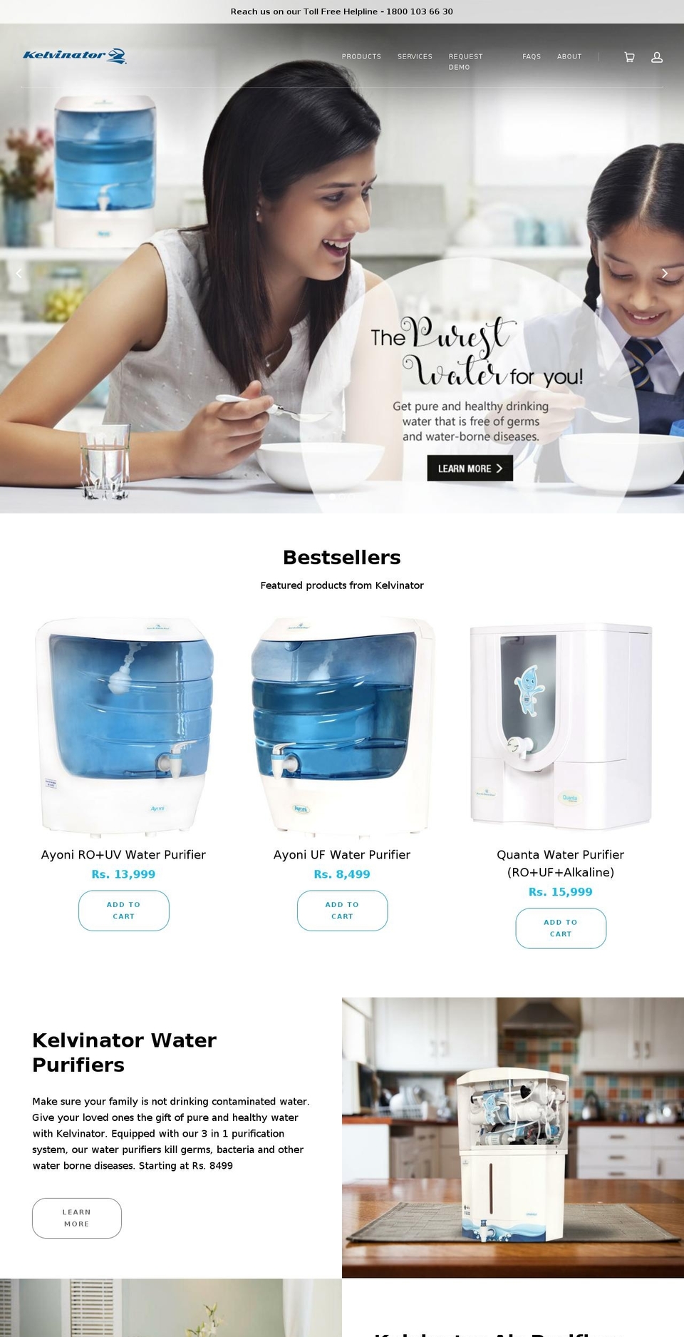 kelvinatorpurifiers.in shopify website screenshot