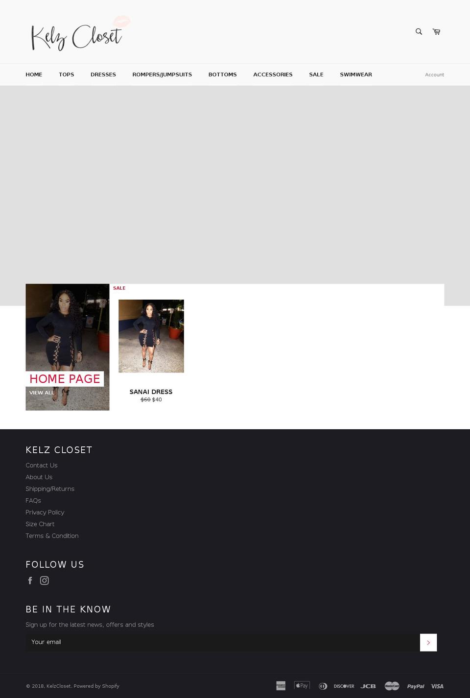 kelzcloset.com — Shopify storefront screenshot