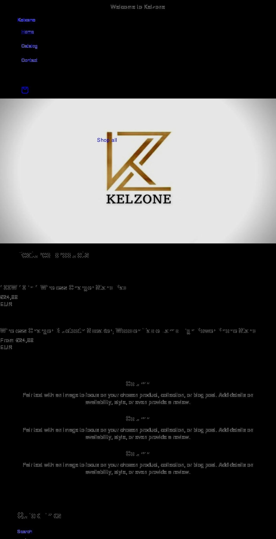 kelzone.com shopify website screenshot