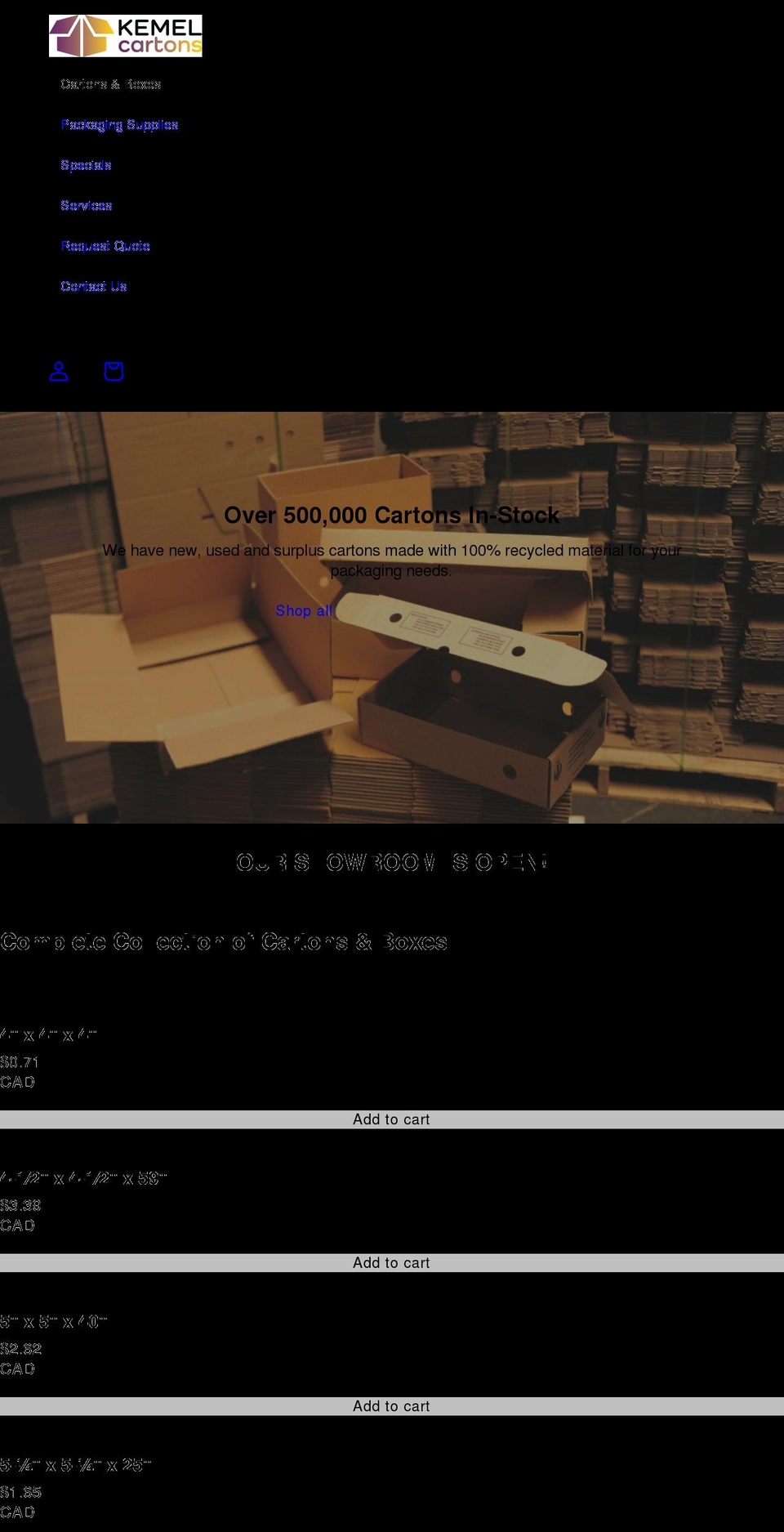 kemelcartons.com shopify website screenshot
