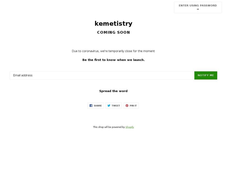 kemetistry.com — Shopify storefront screenshot