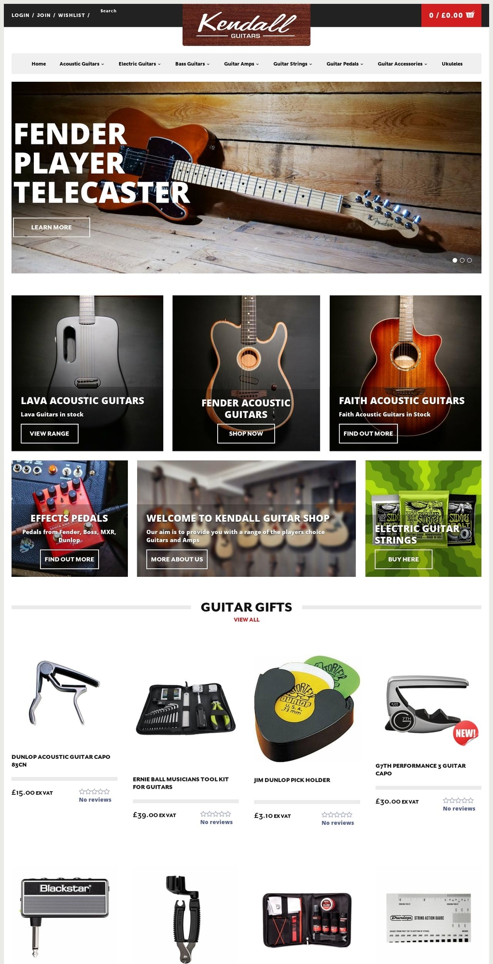 kendallguitarshop.co.uk shopify website screenshot