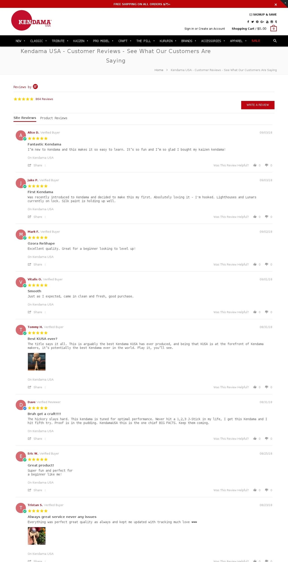kendama.reviews shopify website screenshot