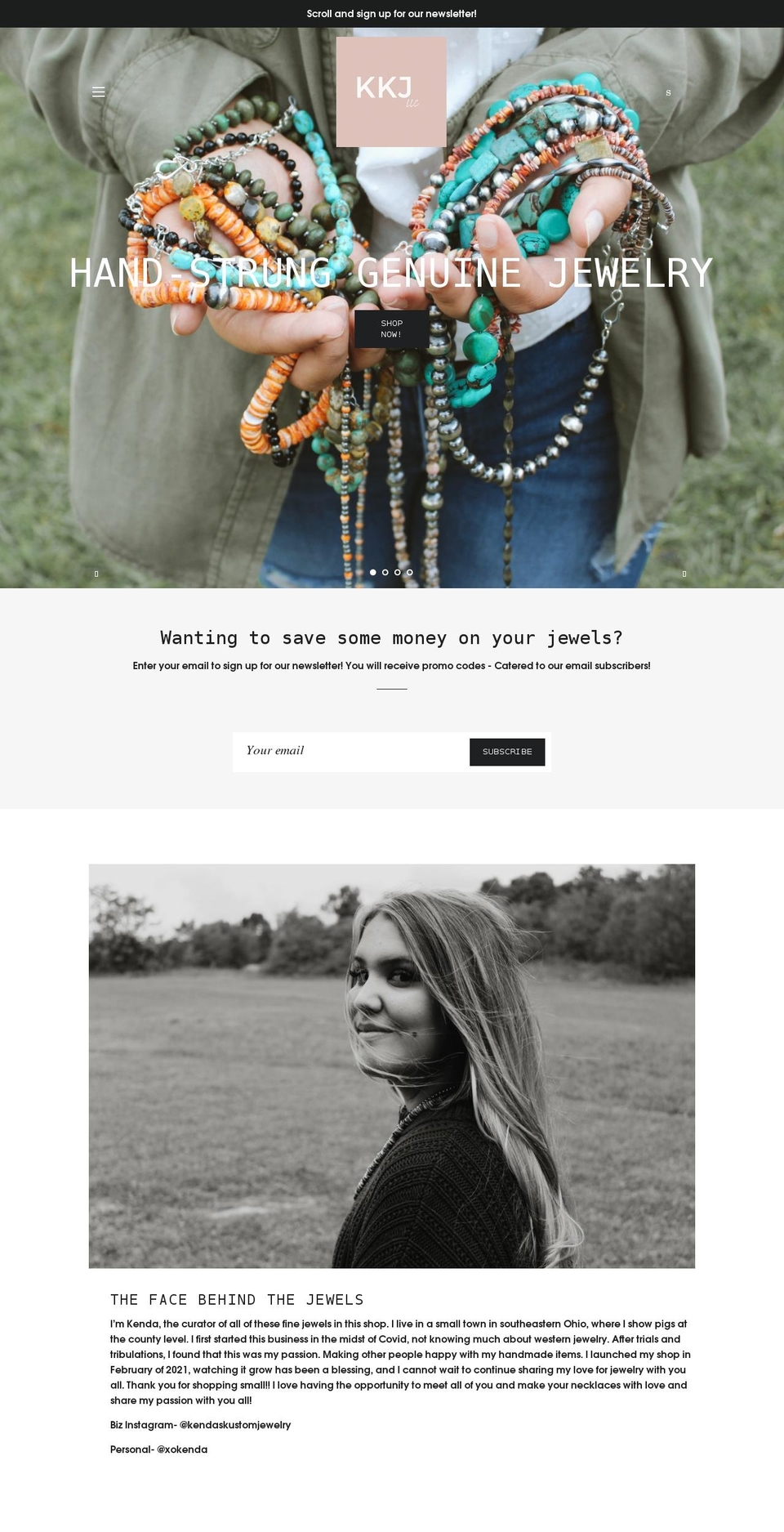 kendaskustomjewelry.com shopify website screenshot