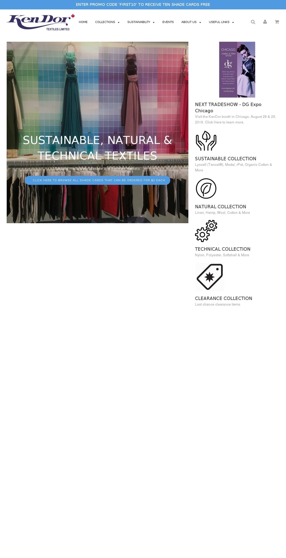 kendortextiles.com — Shopify storefront screenshot