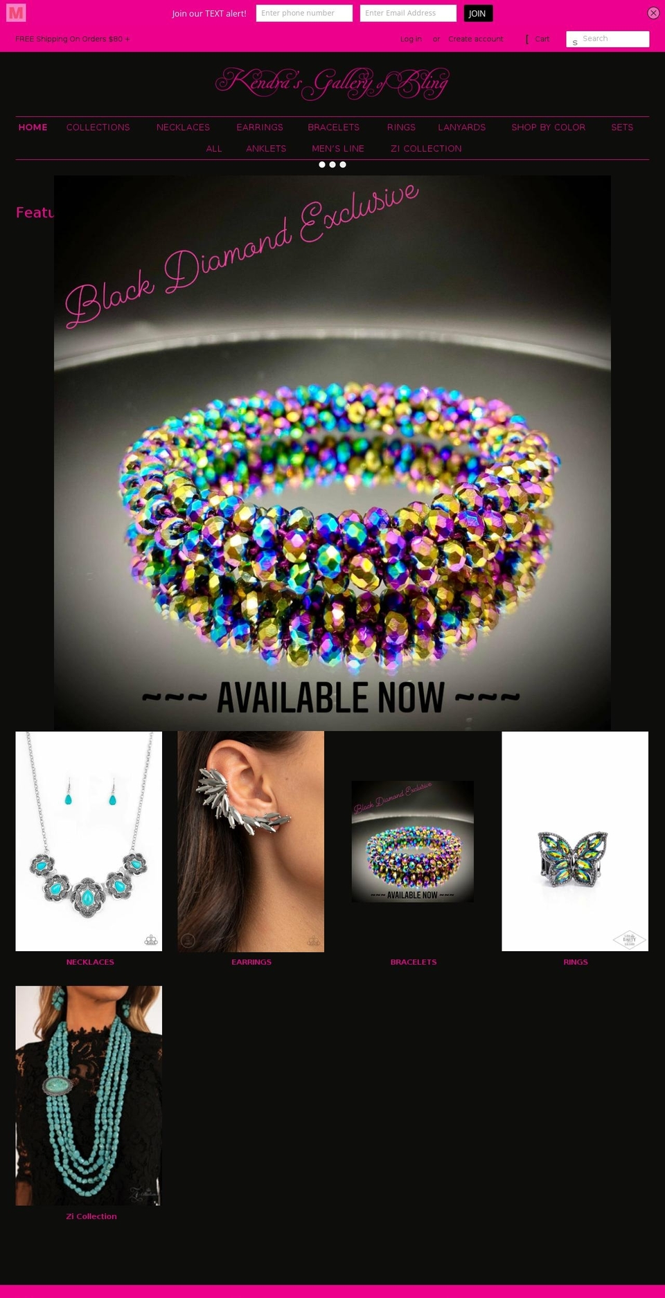 kendrasgalleryofbling.com shopify website screenshot