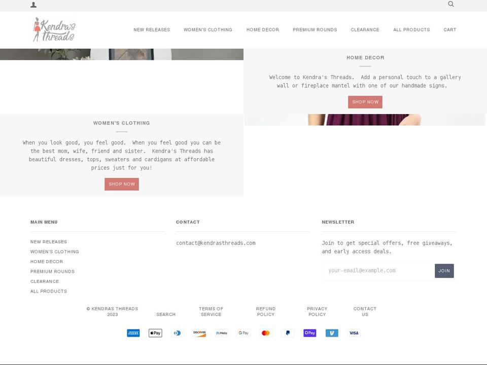 kendrasthreads.com — Shopify storefront screenshot