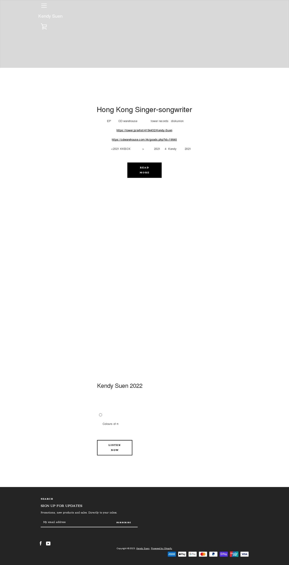 kendysuen.com shopify website screenshot