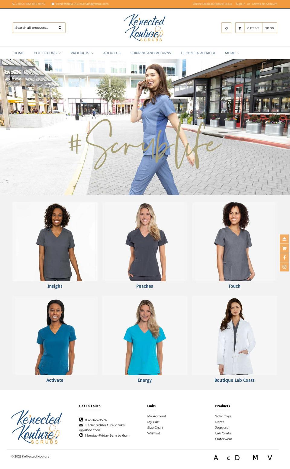 Cvl theme Shopify theme site example kenectedkouturescrubs.com