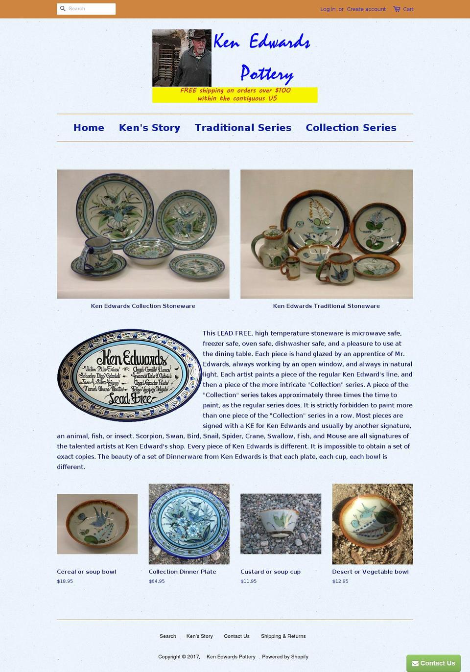 kenedwardspottery.com shopify website screenshot