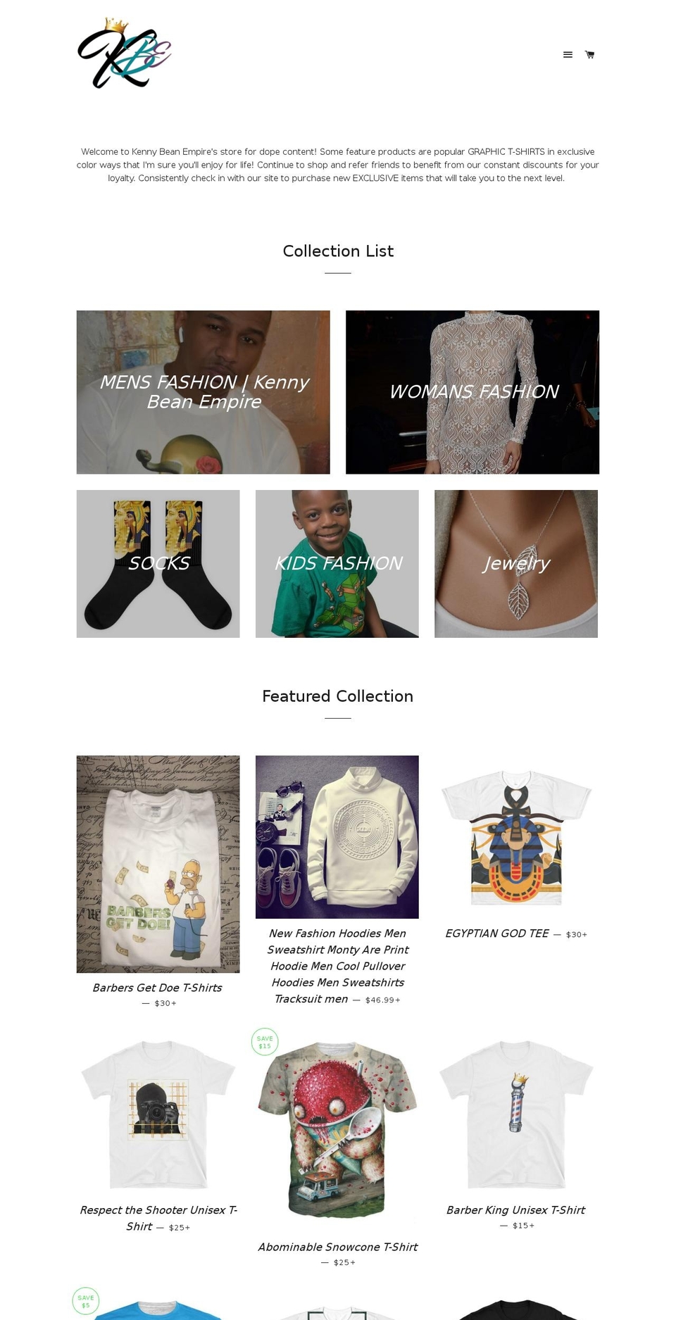 kennybeanempire.com — Shopify storefront screenshot